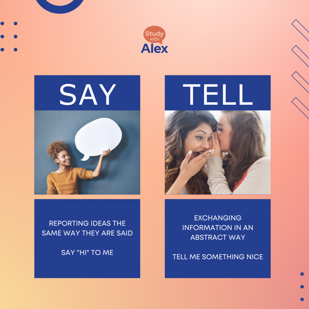 Say vs tell (vs talk vs speak): what's the difference? - Study with Alex Say vs tell (vs talk vs speak): what's the difference? - Study with Alex